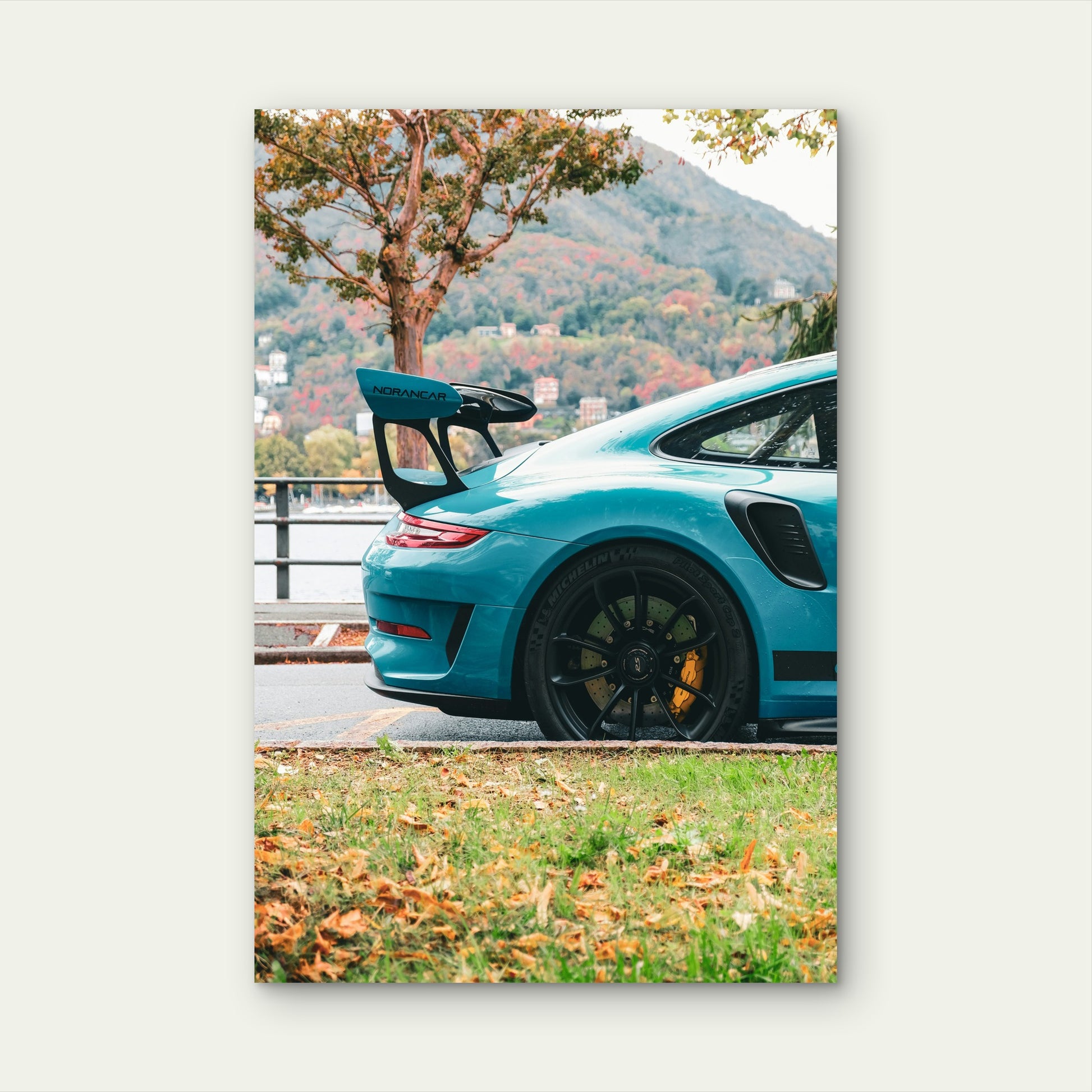 Miami Blue Porsche 991 GT3 RS 60x90cm Metal Print Ready to Hang