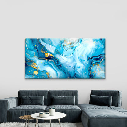Blue Gold Marble Art Wall Art Canvas Office Home Room Framed 120x60cm