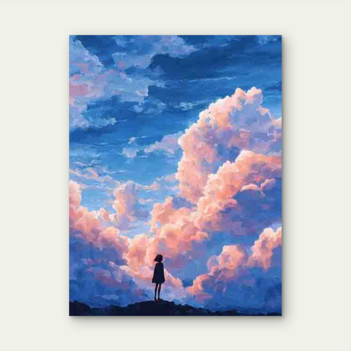 Soft Pastel Sky with Silhouette Figure Metal Print Ready to Hang