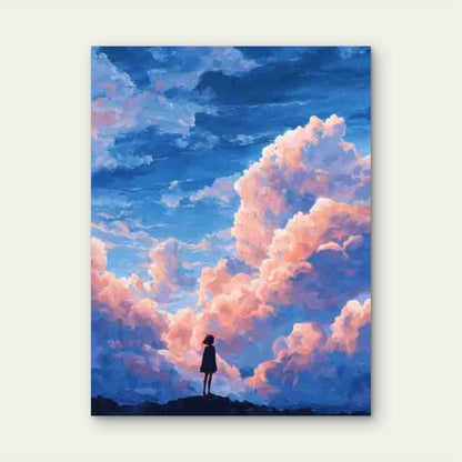 Soft Pastel Sky with Silhouette Figure Metal Print Ready to Hang