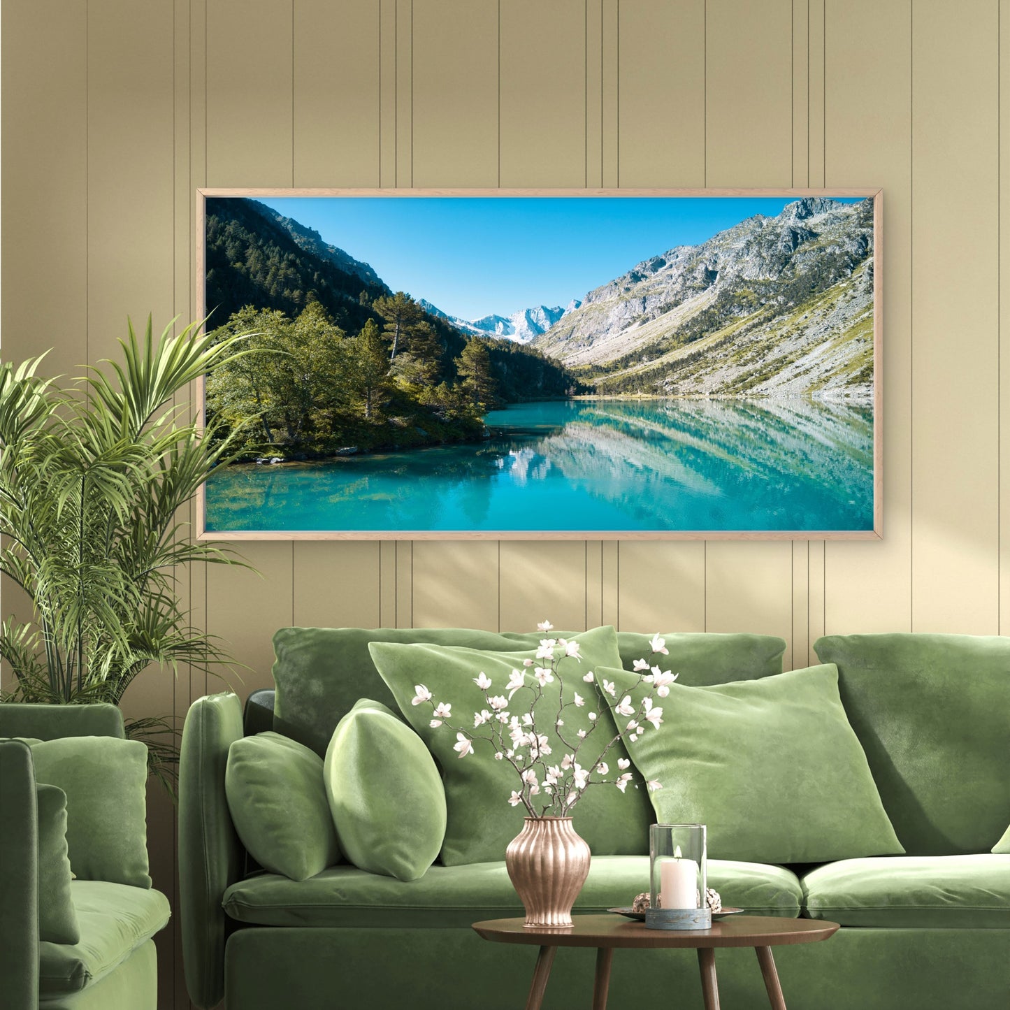 Idyllic French Pyrenees Lake Wall Art Canvas Office Home Room Framed 120x60cm