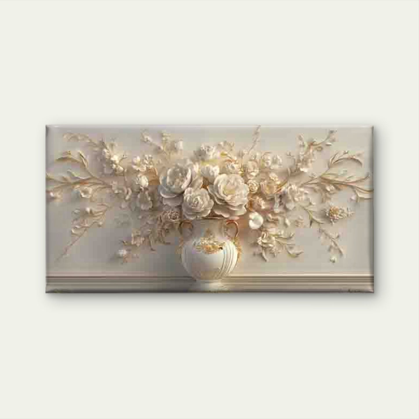Elegant White Flowers Wall Art Canvas Office Home Room Framed 120x60cm
