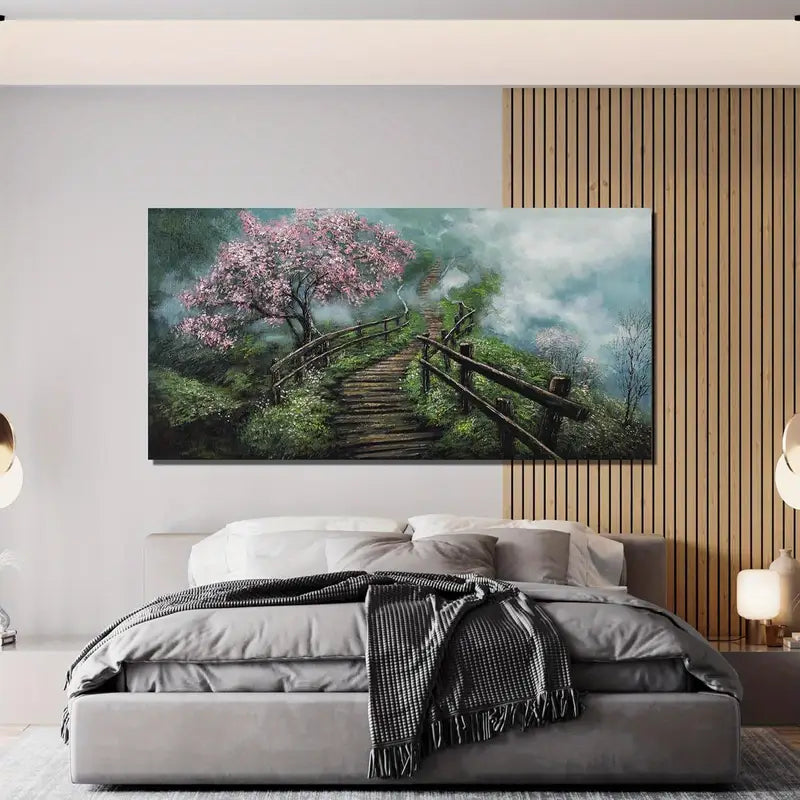 Tree Decor Foggy Trail Wall Art canvas office home room framed 120x60cm - Bella Home Decor