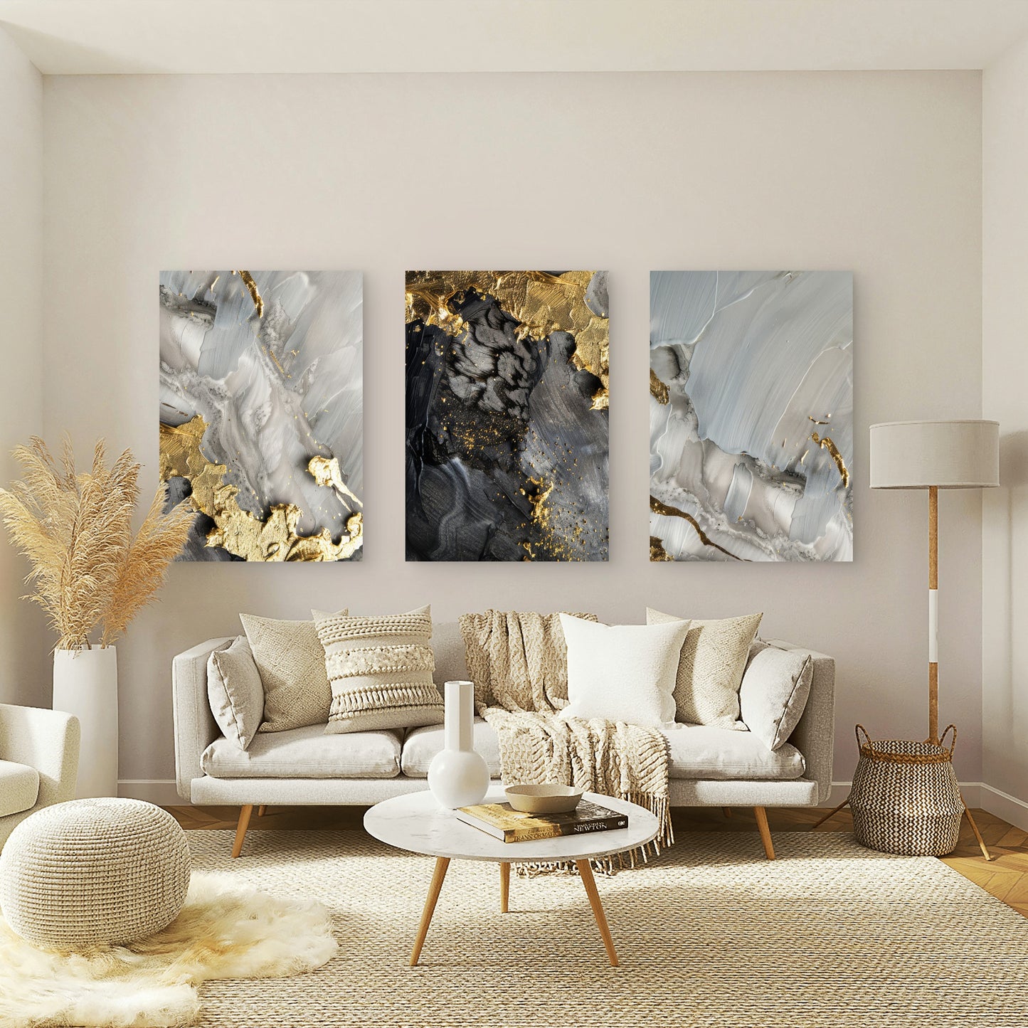 3pcs Abstract Gold Foil Black Grey Marble  Wall Art Set Canvas Framed 40x60cm - High Quality Print 100% Australian Made Wall Canvas Ready to Hang