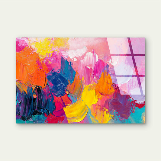 Pink Yellow Abstract Palette Glass Printing Wall Art Australian Made Quality