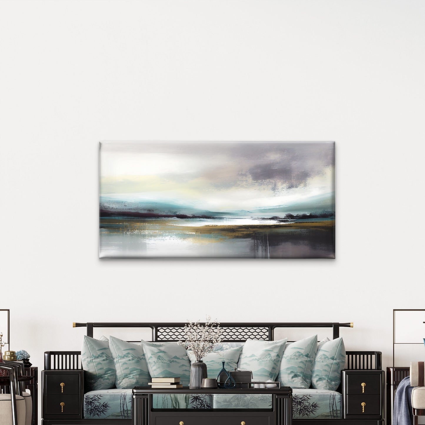 Abstract Foggy Horizon Sea Wall Art Canvas Office Home Room Framed 120x60cm
