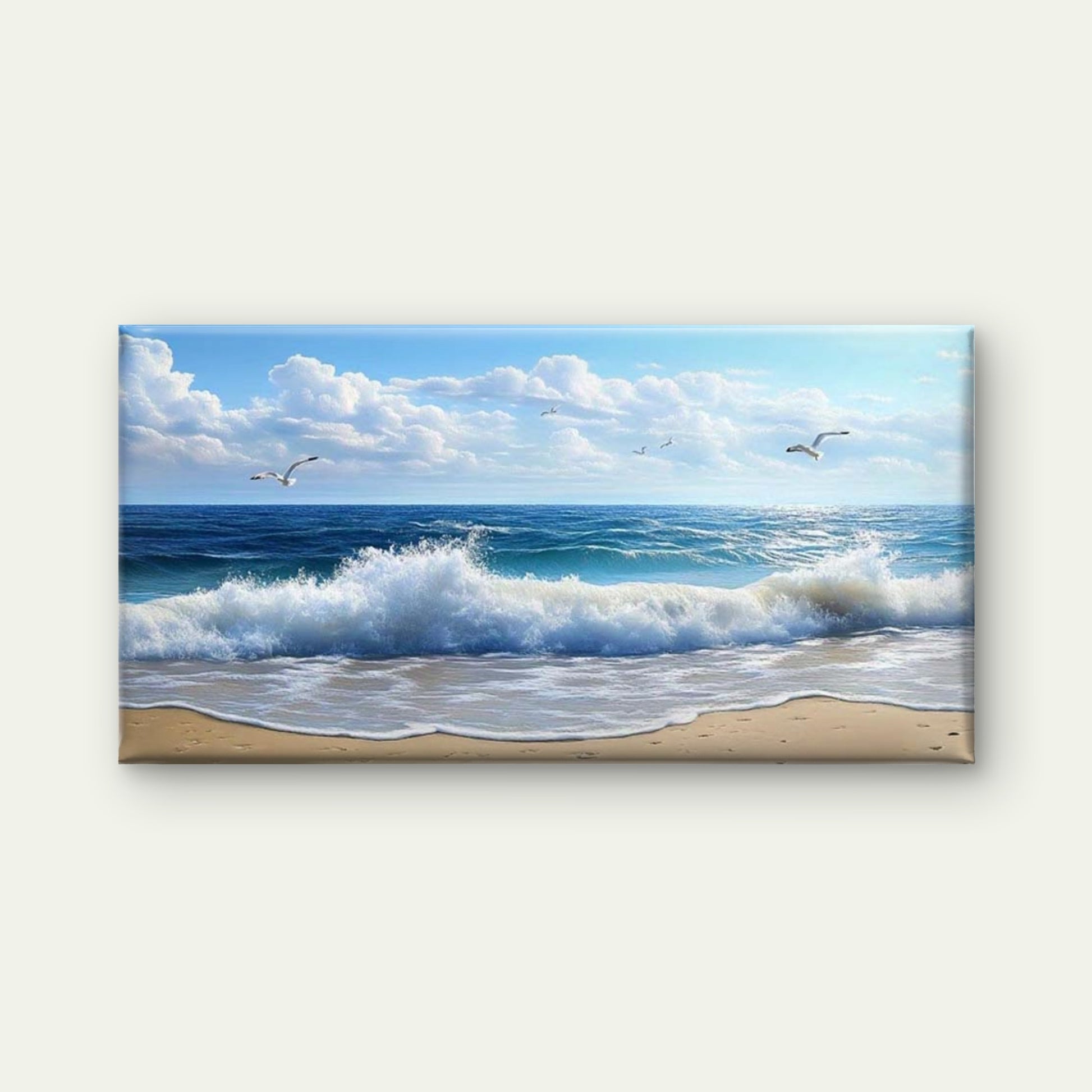 Waves and Seagulls Beach Wall Art Canvas Office Home Room Framed 120x60cm - Bella Home Decor