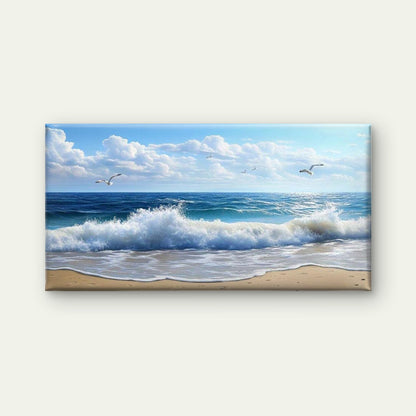Waves and Seagulls Beach Wall Art Canvas Office Home Room Framed 120x60cm - Bella Home Decor