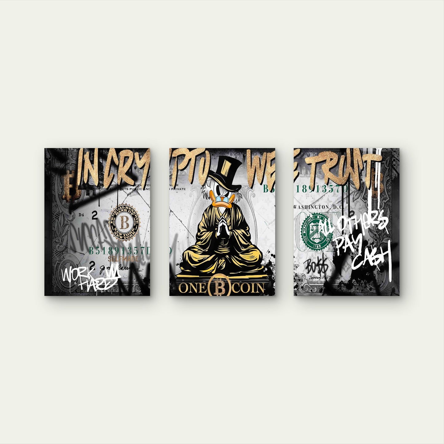 3pcs Mascot Wealth Currency Money Metal Print Ready to Hang Art - Bella Home Decor