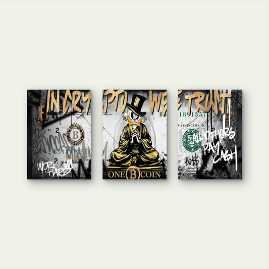 3pcs Mascot Wealth Currency Money Metal Print Ready to Hang Art - Bella Home Decor