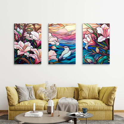 3pcs Kingfisher Pink Lily Stream Metal Print Ready to Hang Art