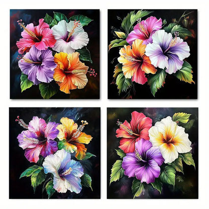 4pcs Colorful Hibiscus Flower Wall Art Canvas Framed