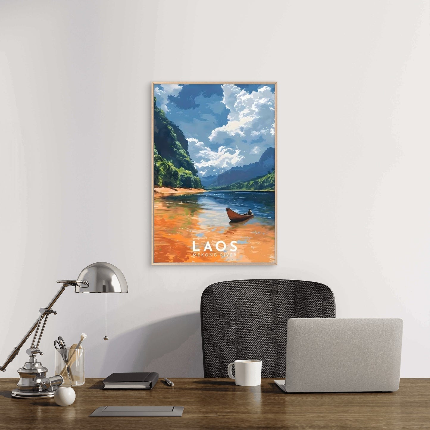 Laos Mekong River Landscape Modern Travel Poster Print Wall Art