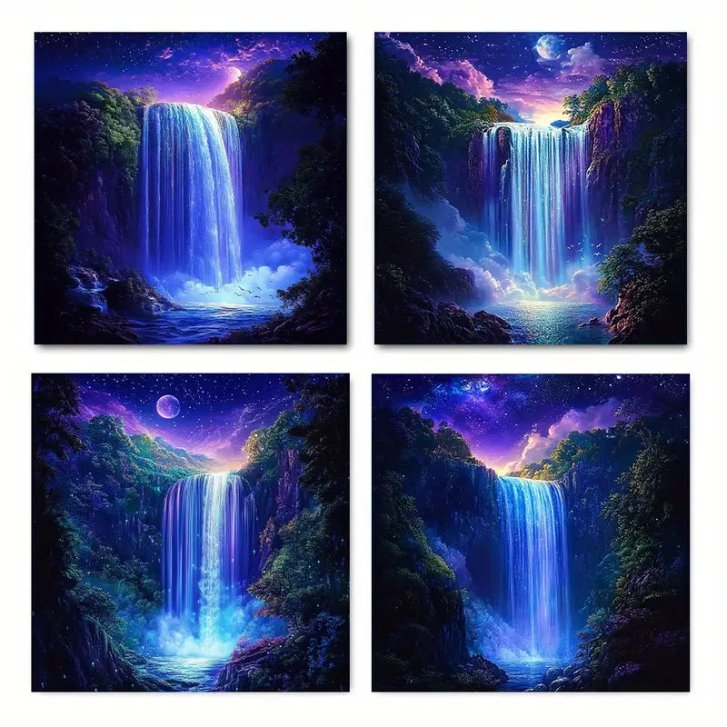 4pcs  Decor Starry Waterfall Anime   Wall Art Canvas Framed