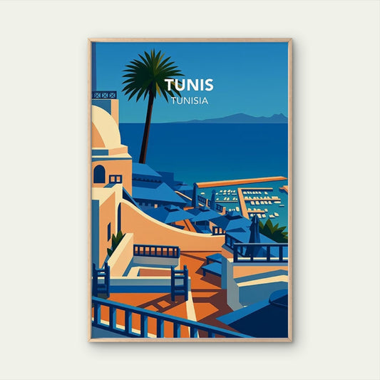TUNIS TUNISIA Blue Sea Dotted with Boats Travel Poster Print Wall Art
