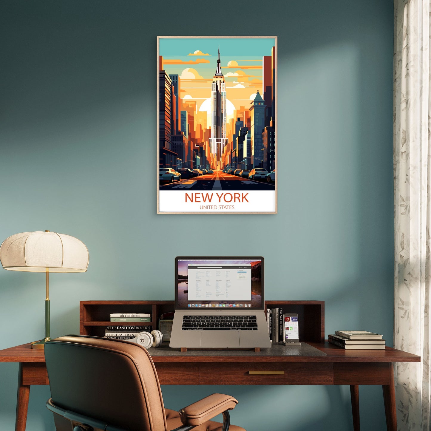 New York City Empire State Building Retro Vintage Travel Print Wall Art