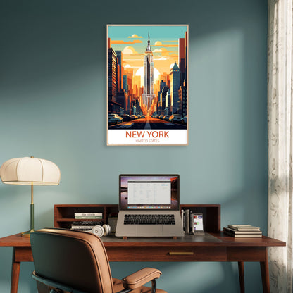 New York City Empire State Building Retro Vintage Travel Print Wall Art