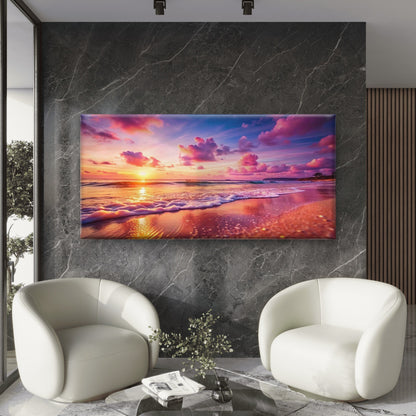 Tranquil Coastal Ocean Waves Wall Art Canvas Office Home Room Framed 120x60cm