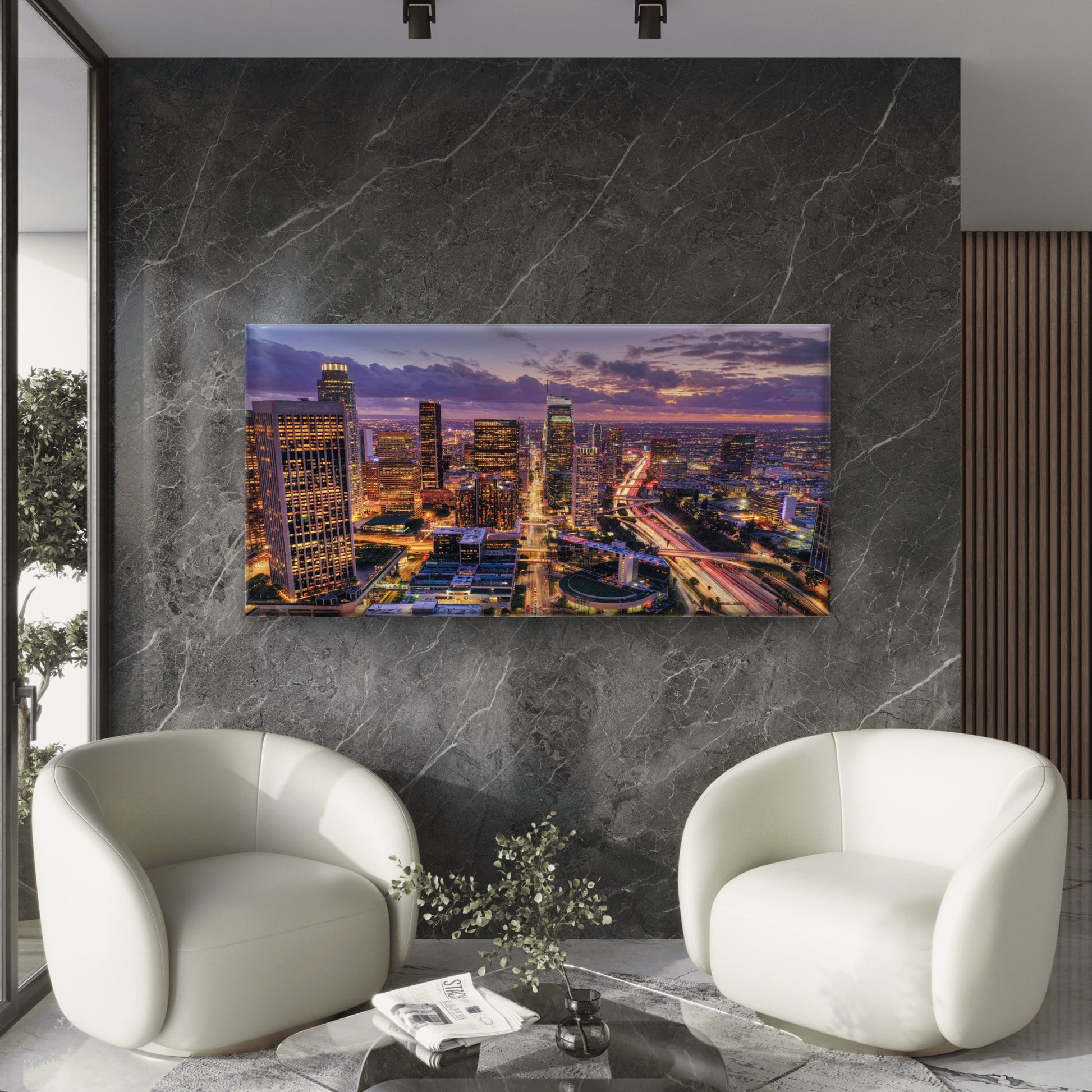 Aerial Shot Downtown Los Angele Wall Art Canvas Office Home Room Framed 120x60cm - Bella Home Decor