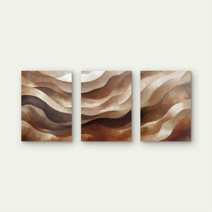 3pcs Terracotta Brown Earth Tones Abstract Wavy Neutral Desert Warm Wall Art Set Canvas Framed 60x90cm - High Quality Print 100% Australian Made Wall Canvas Ready to Hang