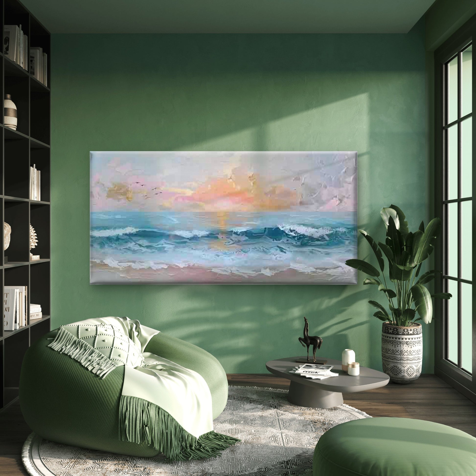 Sunset Beach Ocean Waves Wall Art Canvas Office Home Room Framed 120x60cm - Bella Home Decor
