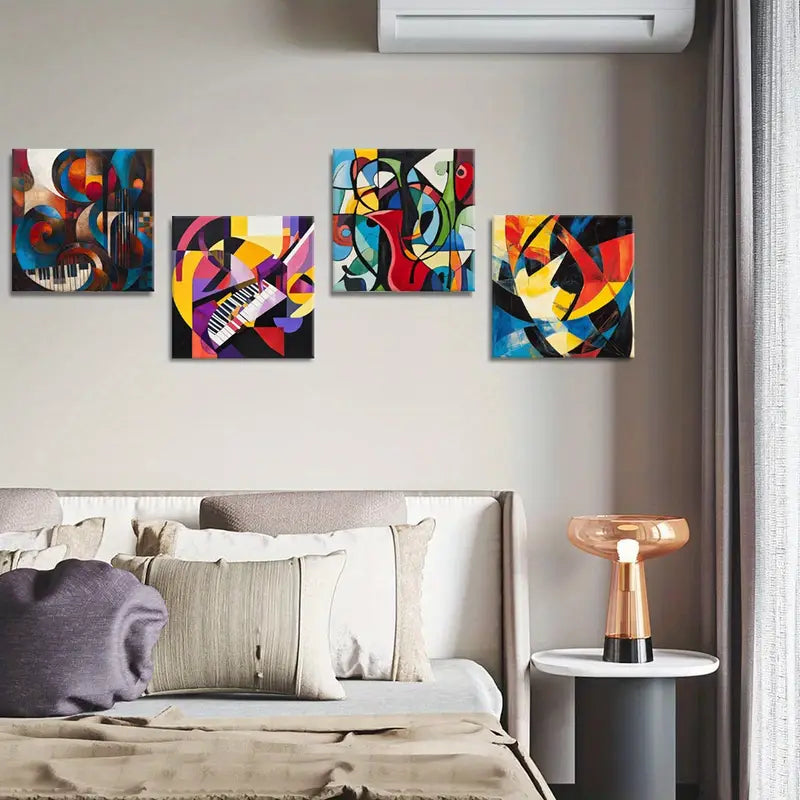 4pcs  Colorful Geometric Shapes  Wall Art Canvas Framed