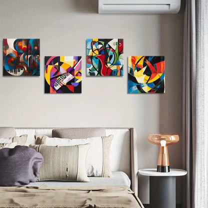 4pcs  Colorful Geometric Shapes  Wall Art Canvas Framed