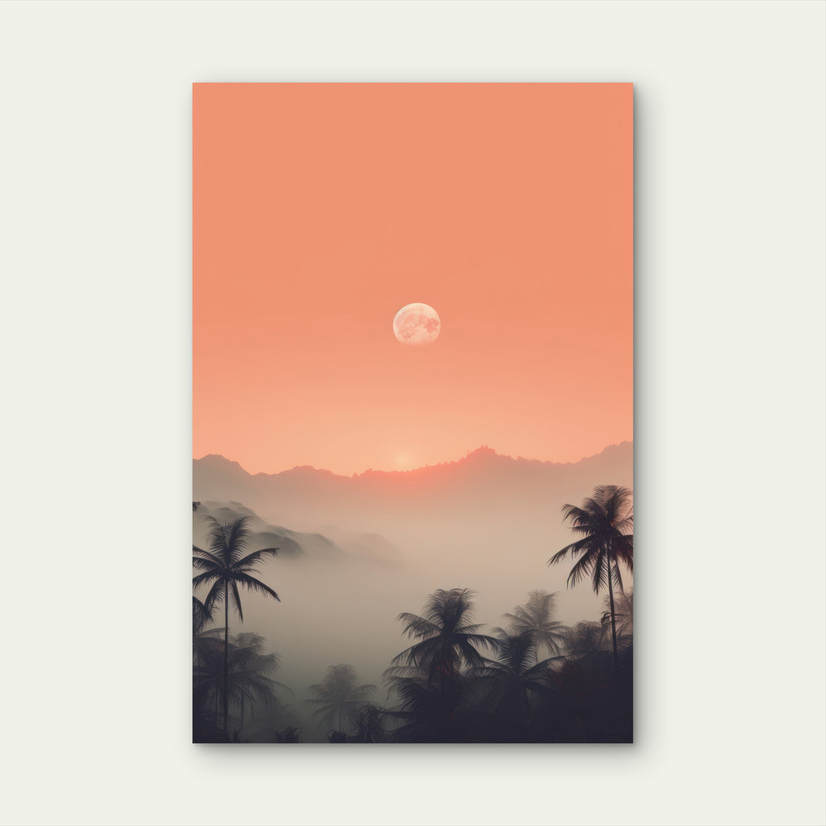 Full Moon over Misty Tropical Landscape 40x60cm Metal Print Ready to Hang