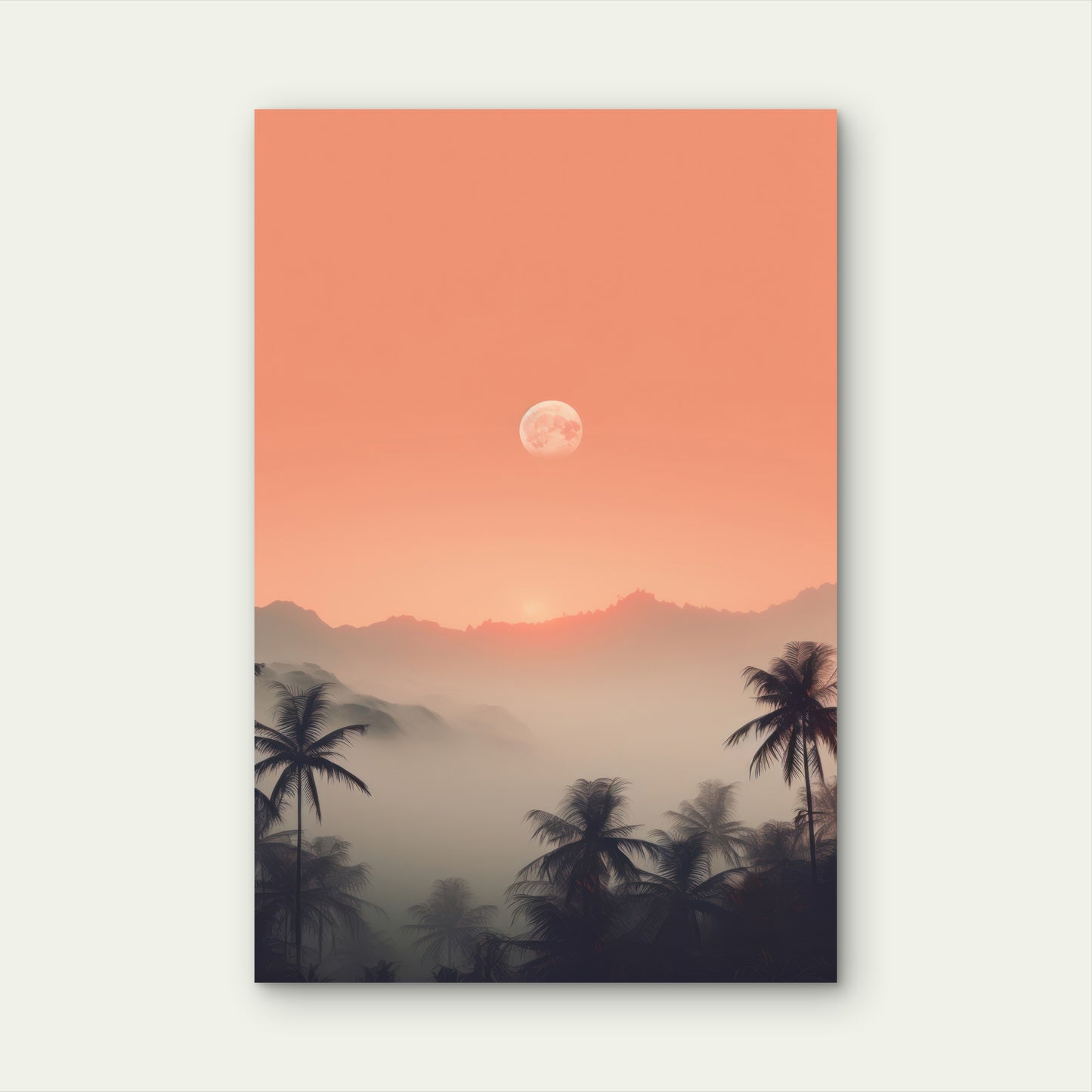 Full Moon over Misty Tropical Landscape 60x90cm Metal Print Ready to Hang