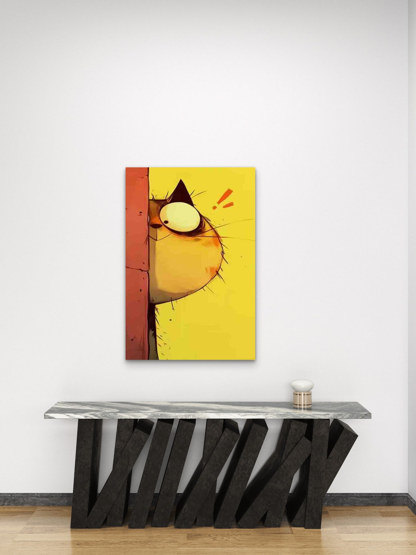 Peeking Cat Illustration 60x90cm Metal Print Ready to Hang