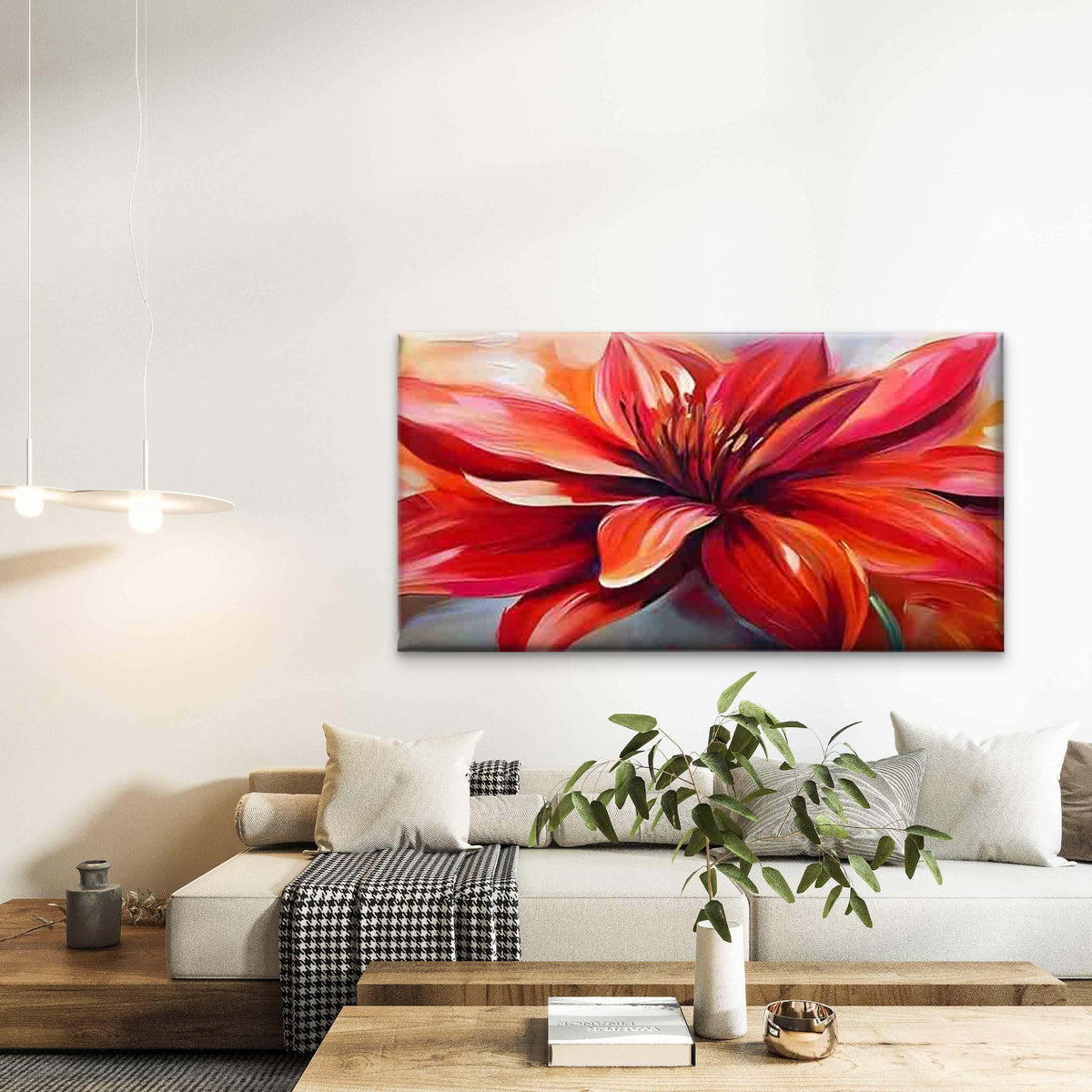Red Floral Minimalist Nordic Wall Art Canvas Office Home Room Framed 120x60cm