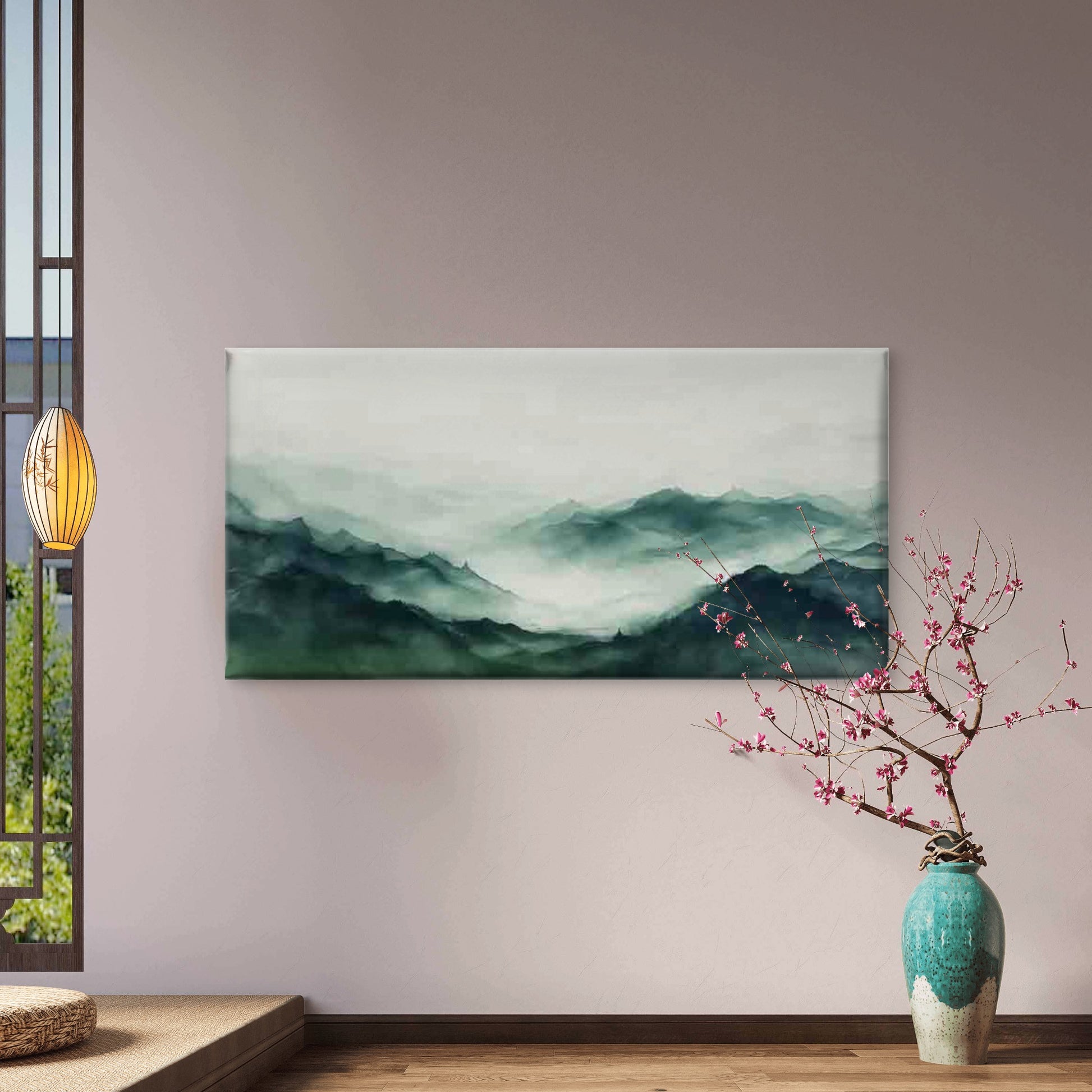 Misty Mountain Landscape Wall Art Canvas Office Home Room Framed 120x60cm - Bella Home Decor