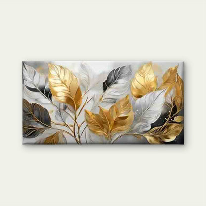 Golden Feathers on a Gray Back Wall Art Canvas Office Home Room Framed 120x60cm - Bella Home Decor
