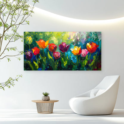 Vibrant Floral Field Scene Wall Art Canvas Office Home Room Framed 120x60cm