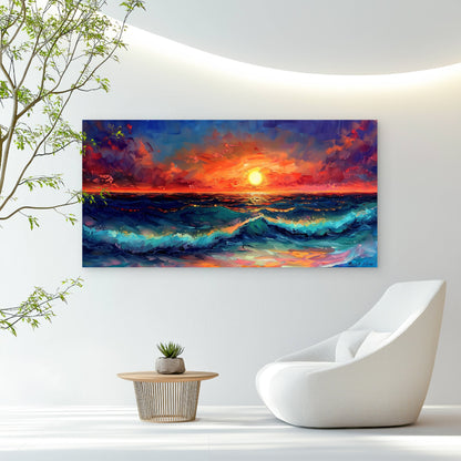 Colorful Ocean Sunset Art Wall Art Canvas Office Home Room Framed 120x60cm