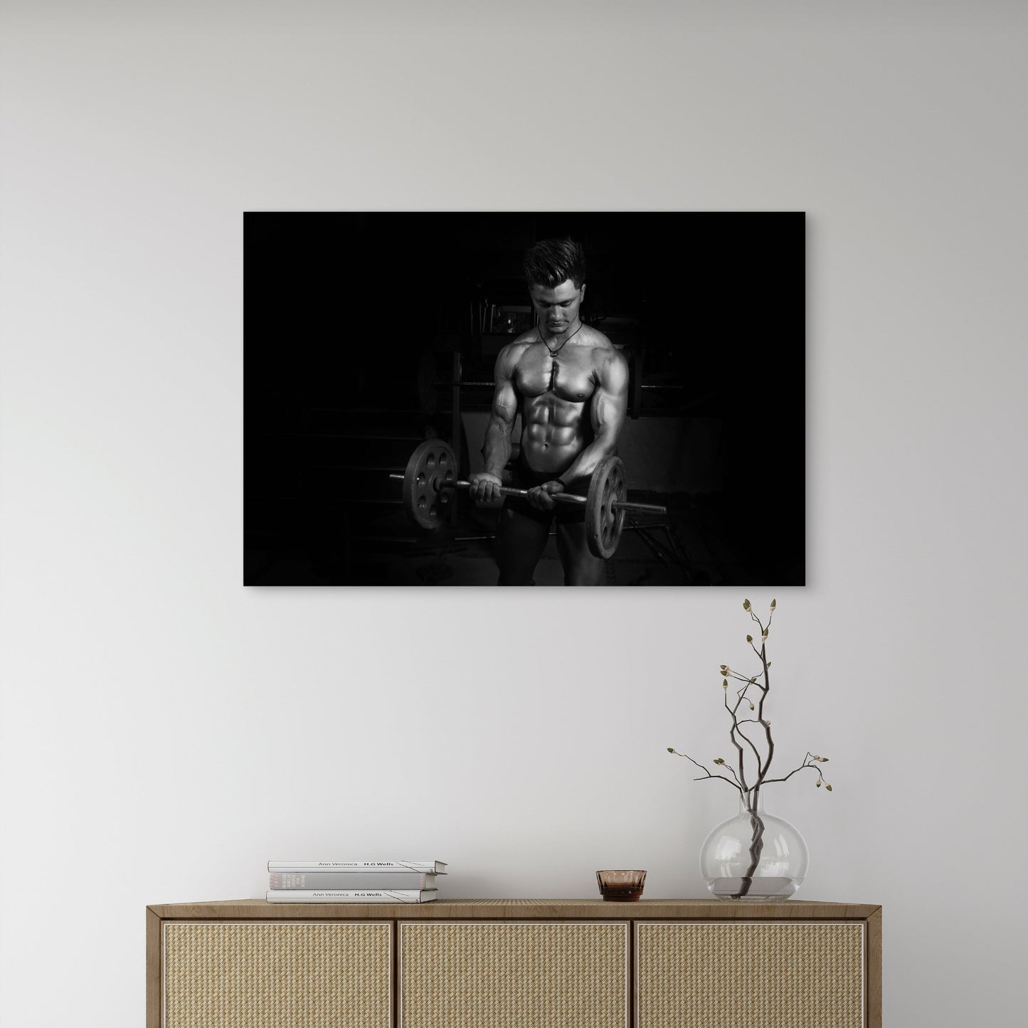 Black and White Bodybuilder Bicep Curl Ez Barbell Gym Workout 5mm thick Plastic Poster Ready to Hang 90x60cm