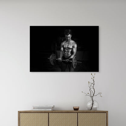 Black and White Bodybuilder Bicep Curl Ez Barbell Gym Workout 5mm thick Plastic Poster Ready to Hang 90x60cm