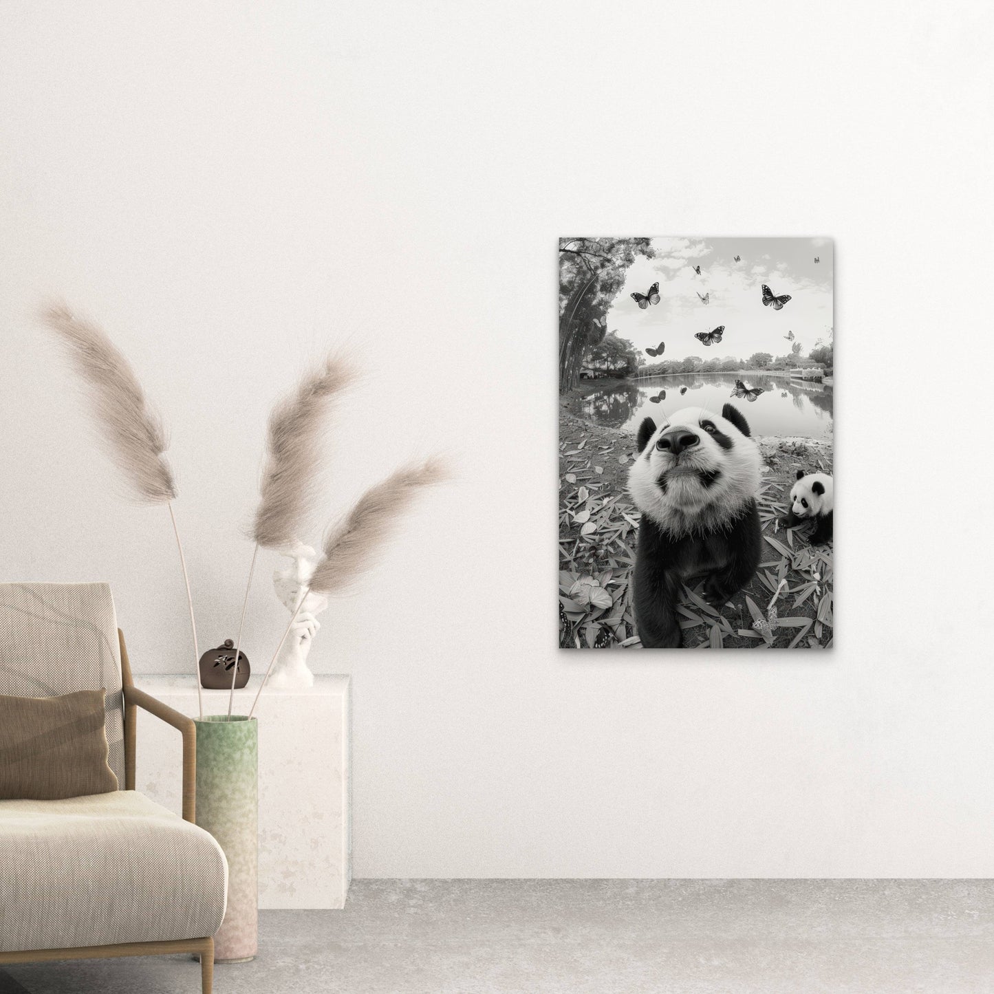 Panda Bear Portrait Black White 40x60cm Metal Print Ready to Hang