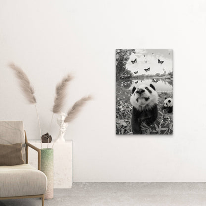 Panda Bear Portrait Black White 40x60cm Metal Print Ready to Hang