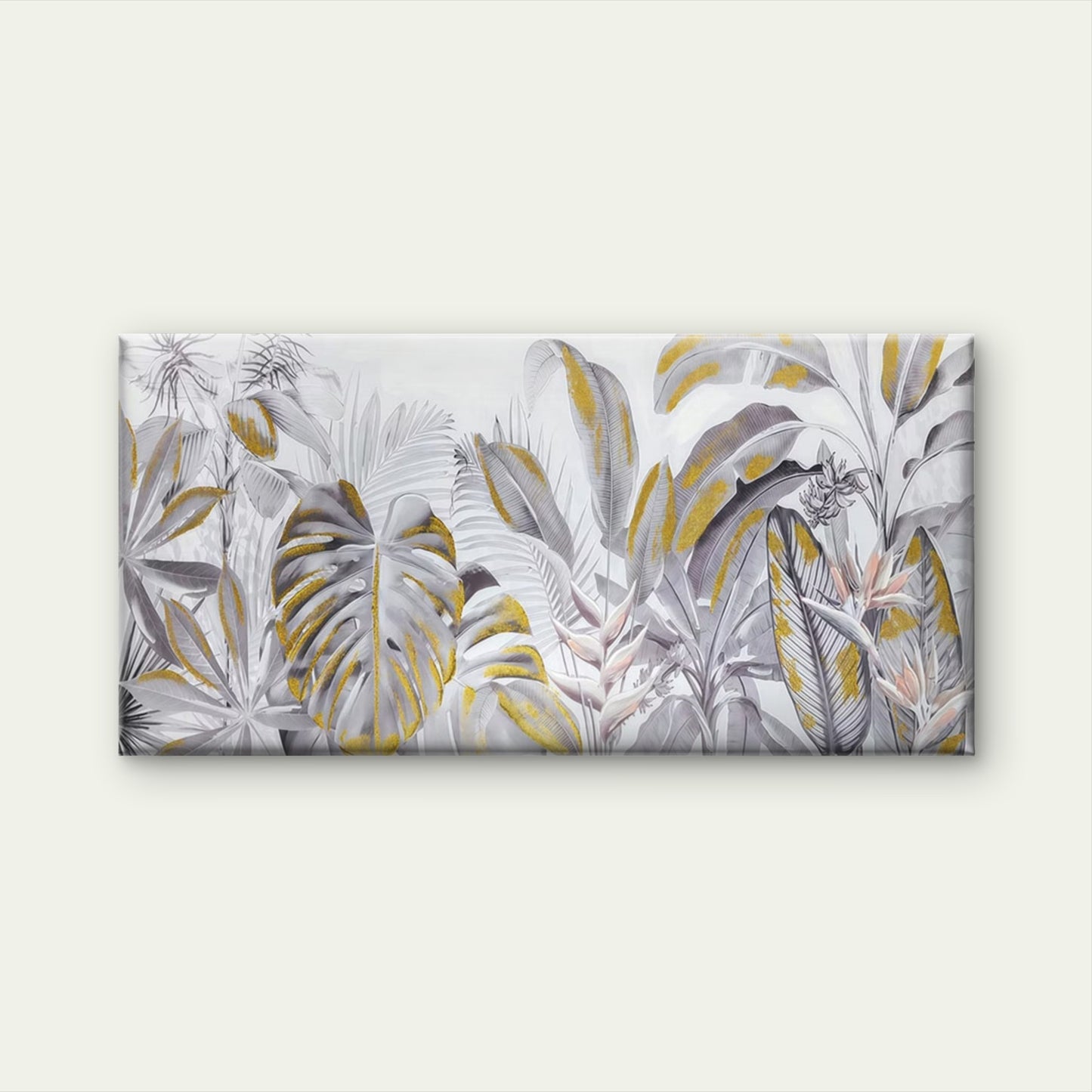 Leaves And Golden Accents Wall Art Canvas Office Home Room Framed 120x60cm