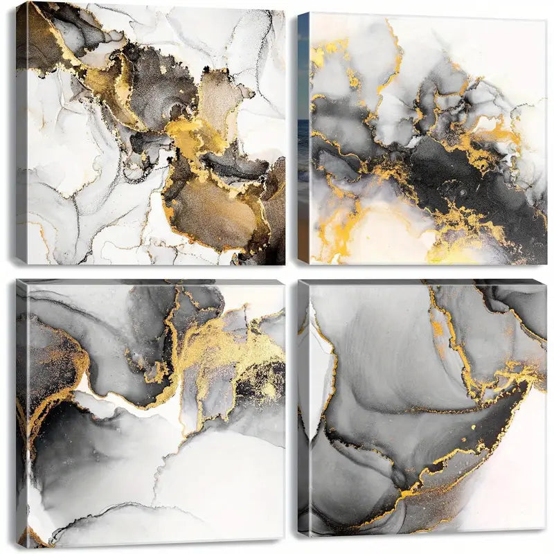 4pcs Black and Golden  Coated  Wall Art Canvas Framed - Bella Home Decor