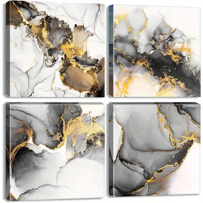 4pcs Black and Golden  Coated  Wall Art Canvas Framed - Bella Home Decor