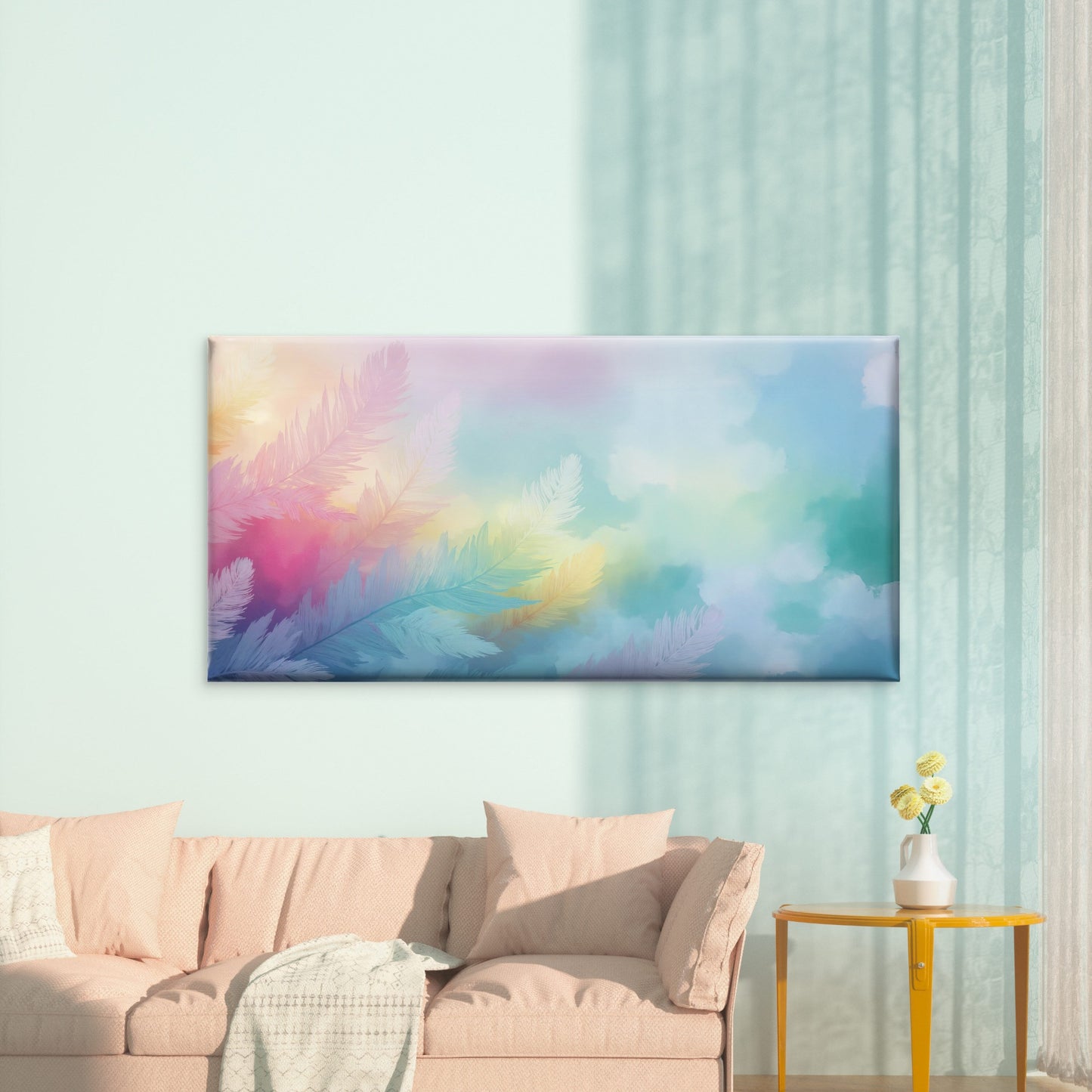 Colorful Dreamy Feather Mural Wall Art Canvas Office Home Room Framed 120x60cm - Bella Home Decor
