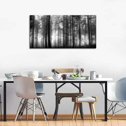 Black & White Foggy Forest Big Trees Nature Wall Art canvas office home room framed 120x60cm