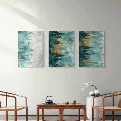 3pcs Abstract Teal Grey Gold Forest Wall Art Set Canvas Framed 40x60cm - High Quality Print 100% Australian Made Wall Canvas Ready to Hang