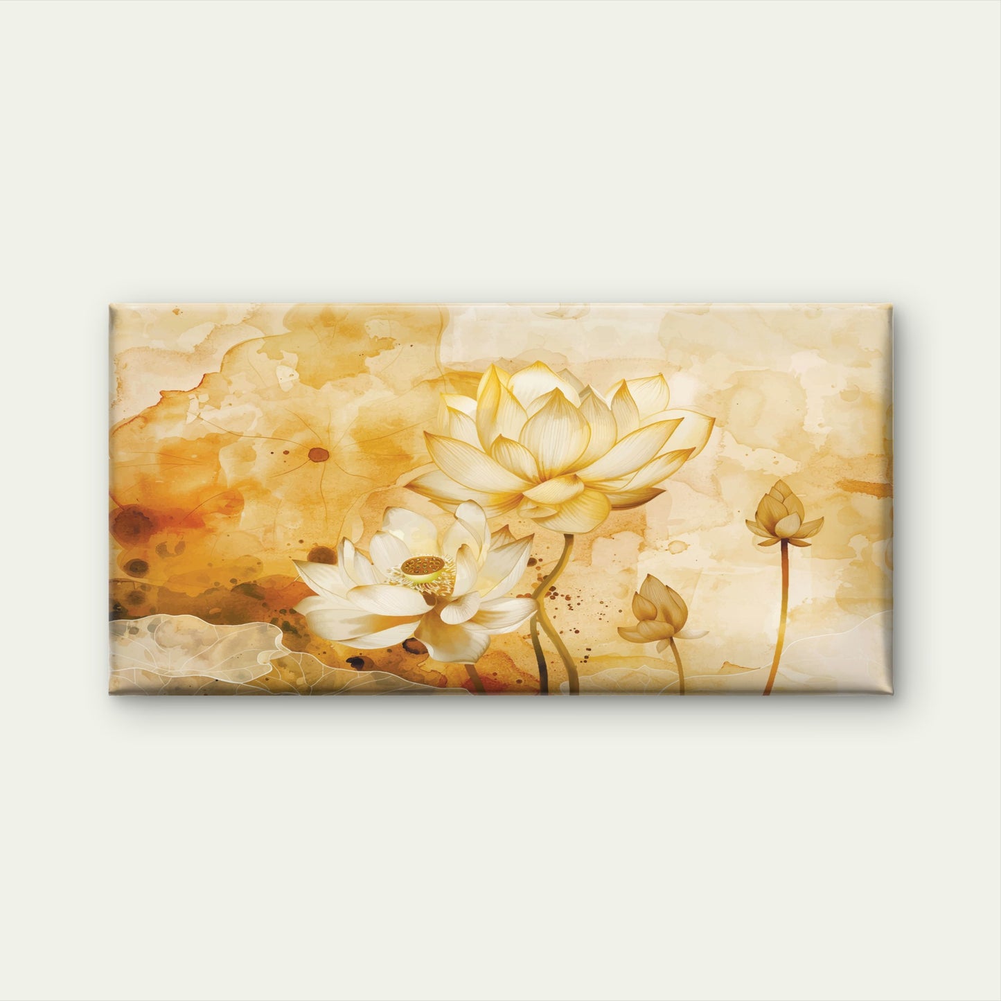 Golden Lotus Flower Floral Zen Wall Art Canvas Office Home Framed 120x60cm