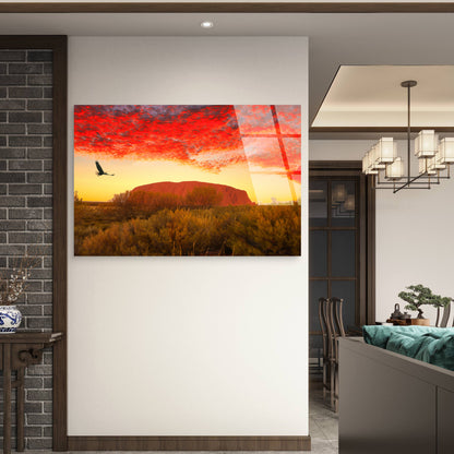 Ayers Rock Crimson Sky Eagle Flight Acrylic Glass Printing Wall Art Australian Made Quality