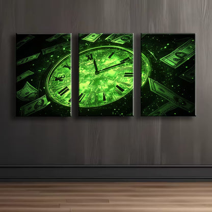 3pcs Time is money Illustration Wall Art Set Canvas Framed 40x60cm - High Quality Print 100% Australian Made Wall Canvas Ready to Hang