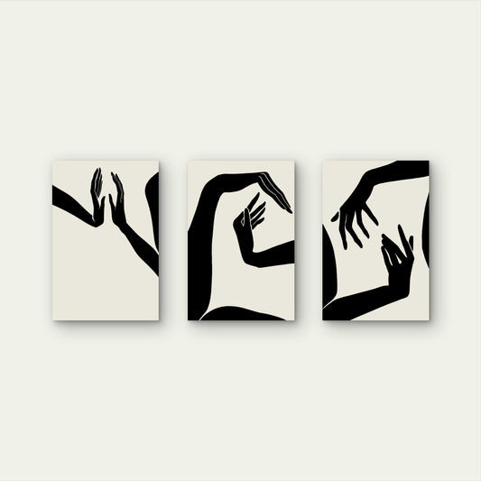 3pcs Minimalist Line Hands Abstract Wall Art Set Canvas Framed 50x70cm - High Quality Print 100% Australian Made Wall Canvas Ready to Hang
