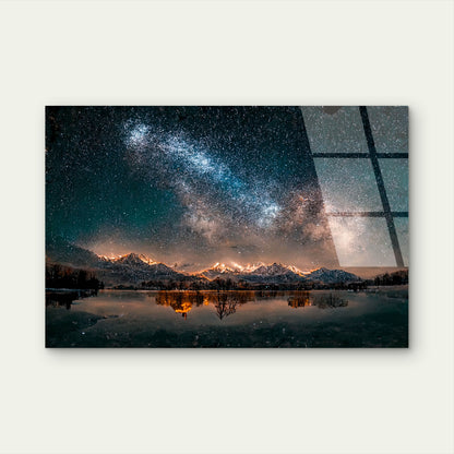 Galaxy Above The Lake In Xinjiang China  Acrylic Glass Printing Wall Art Australian Made Quality